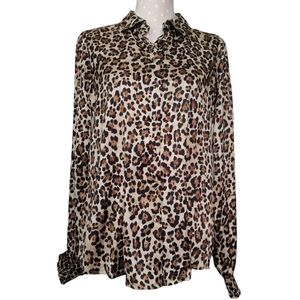 HAVER LONDON Top Size M Animal Print Button Front Long Sleeve